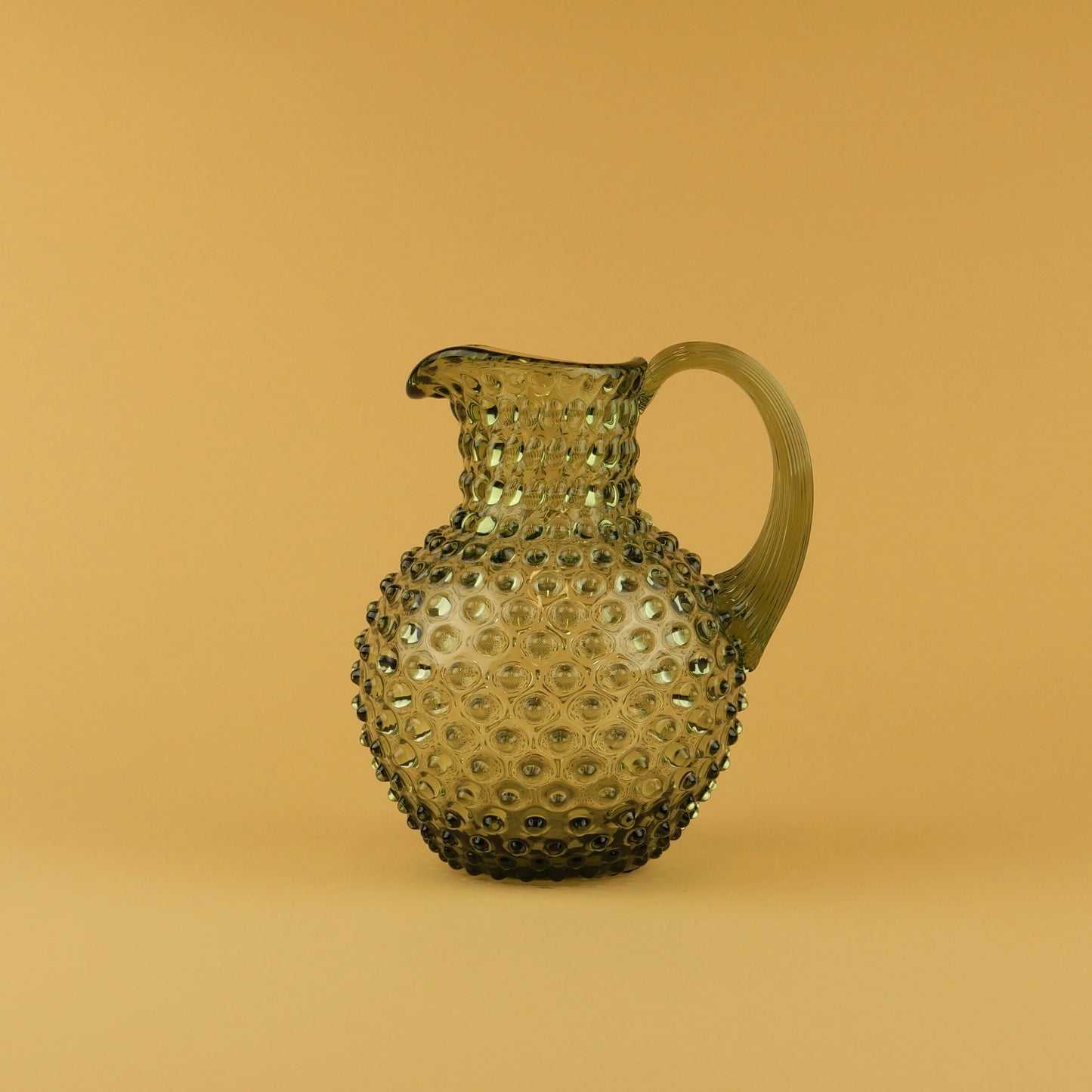 Olive Green Teardrop Glass Water Pitcher