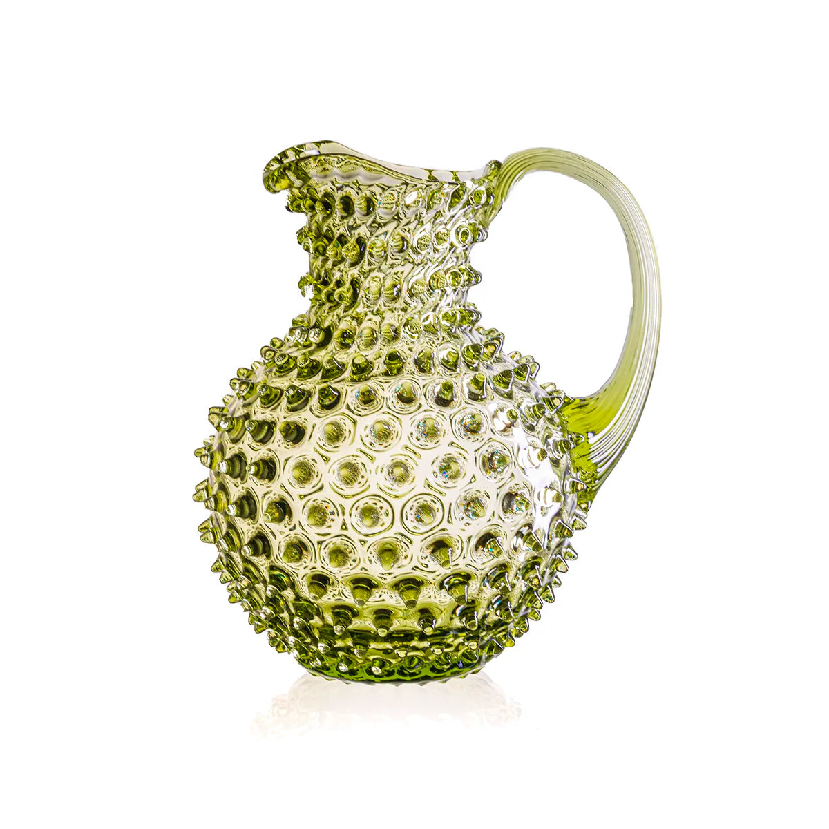 Olive Green Teardrop Glass Water Pitcher