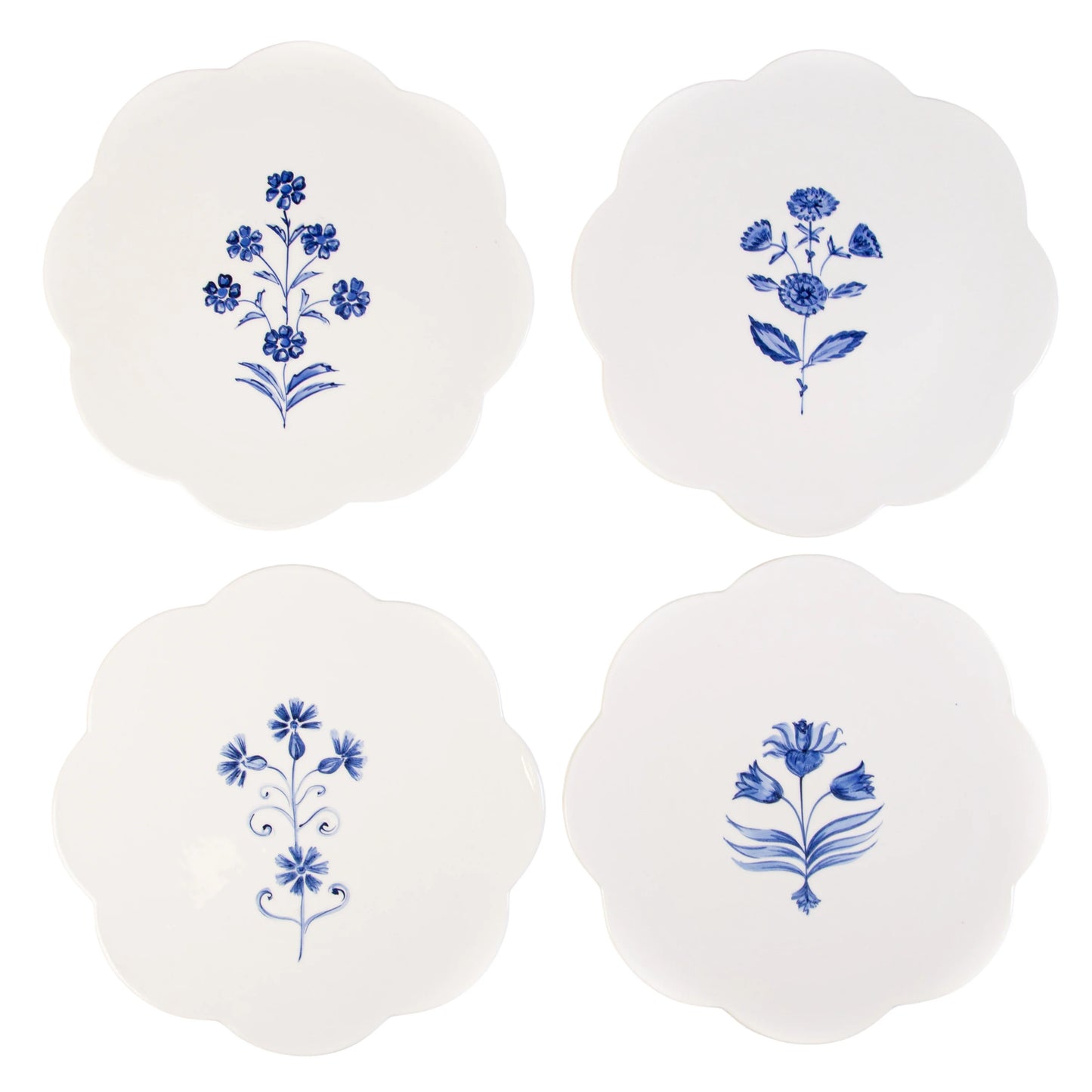 Vintage Delft Blue Botanica Dinnerware Set (4 Pieces)