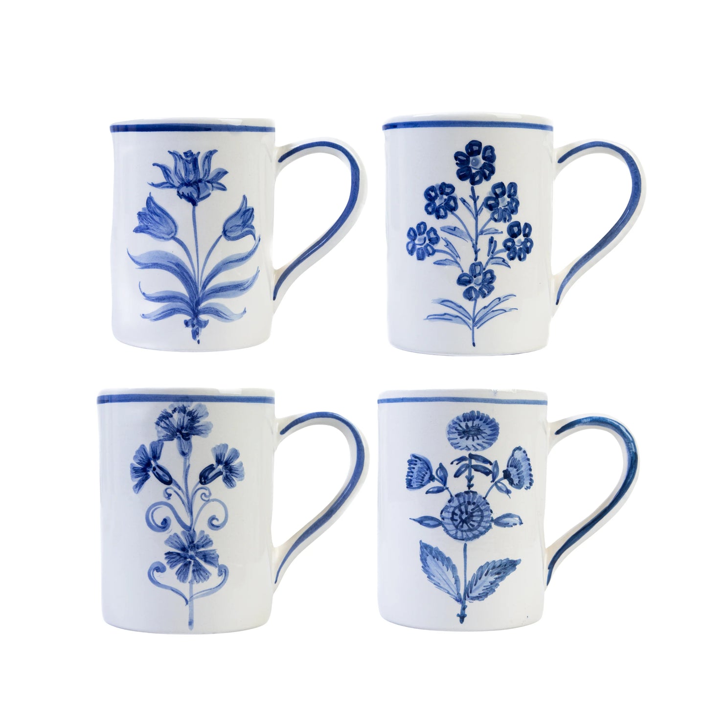 Vintage Delft Blue Botanical  Mug set（4 Pieces）